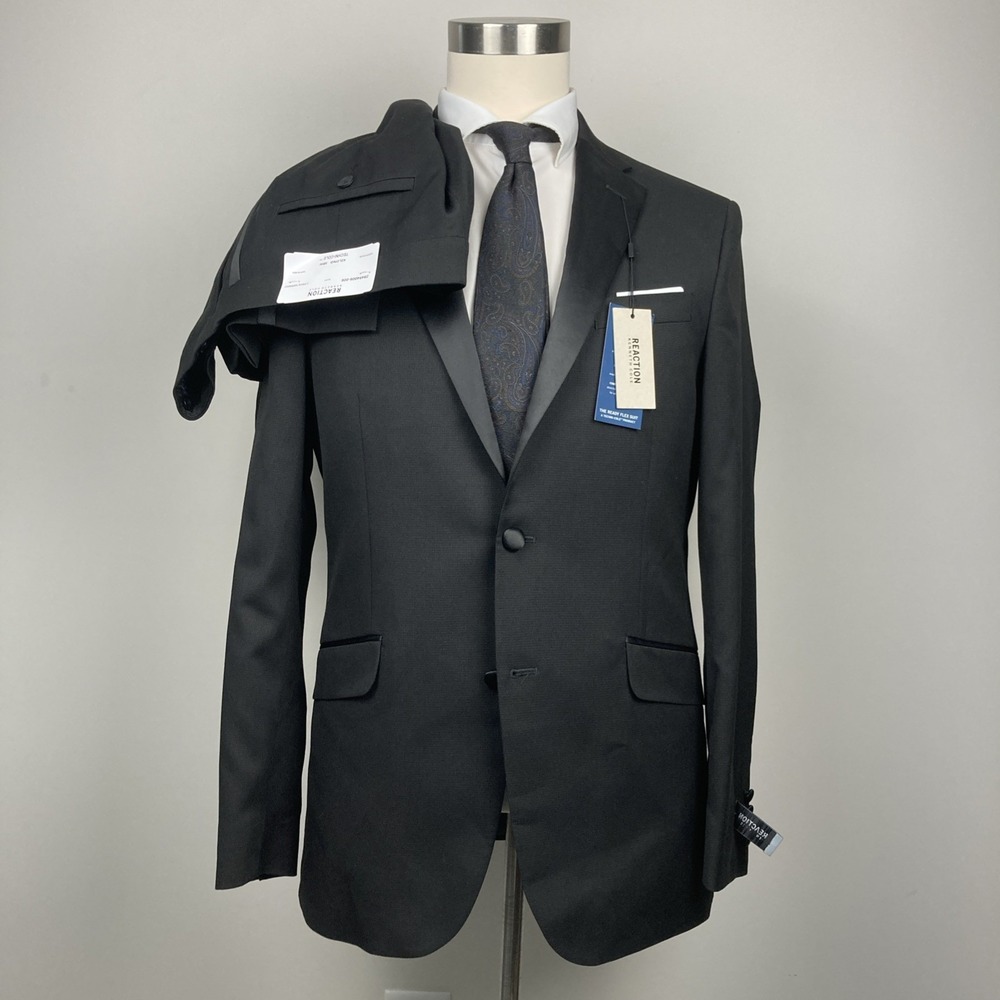 Kenneth Cole Reaction Mens Tuxedo Jacket Blazer Slim Fit‎ 37R Black 30W 32L